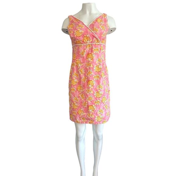 Lilly Pulitzer Orange Slices Alligators Print White Label Pink Dress Size 8 - Picture 1 of 9
